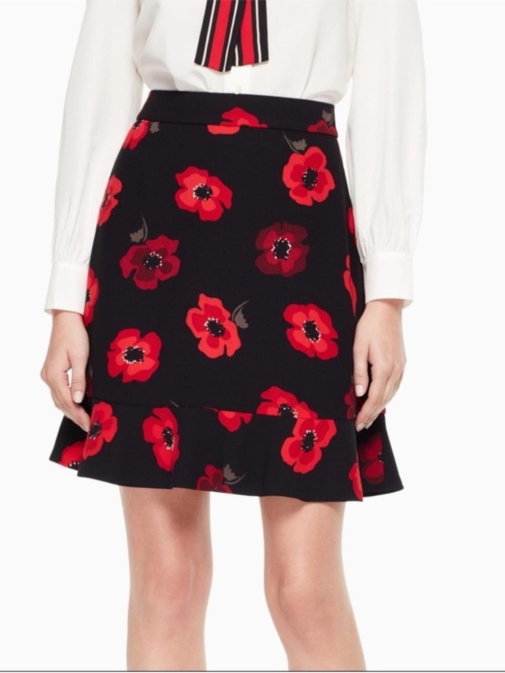 KATE SPADE Red Floral Ruffle Hem Skirt - Women